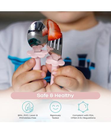 Grabease Stainless Steel Fork Knife & Spoon Set 18m+ - Blush | Baby Utensils for Easy Self-Feeding - Buy Online on GoSupps.com