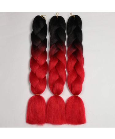 Buy Showjarlly Kanecalon Hair Extensions - Ombre Jumbo Braids 24 | Box Braids in Black/Red - International Shipping Available - Buy Online on GoSupps.com