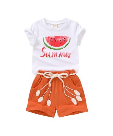 YOUNGER TREE Toddler Baby Girls Clothes Watermelon T-shirt + Linen Shorts with Belt Cute Summer Short Set 4 Years Watermelon