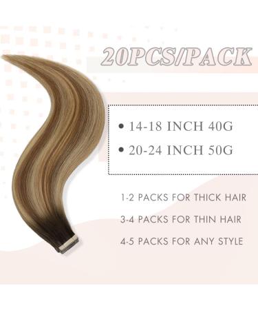 YDDM Tape In Hair Extensions - 20Pcs 14 Real Hair Ombre - Tastanium Brown to Light Blonde - Invisible 35cm (2/6/18#) - International Shipping Available - Buy Online on GoSupps.com