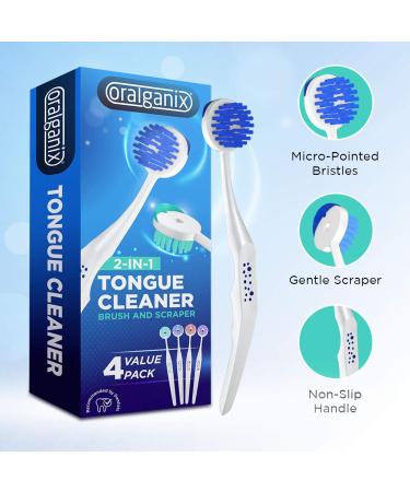Oralganix 2-in-1 Tongue Cleaner - 4 Pack - Multicolor Tongue Brush and Scraper - 4 Count - Buy Online on GoSupps.com