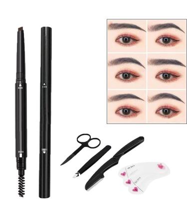 Ey brow pencil dark brown eyebrow pencil set eyebrow stamp eyebrow scissors eyebrow knives eyebrow tweezers waterproof eyebrow pencil double -sided with brow brush.