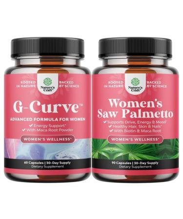 Bundle of G-Curve Butt and Breast Enhancement Pills - Herbal Enhancer May Support Body Sculpting Curves and Extra Strength Saw Palmetto for Women - DHT Blocker Thickening Hair Vitamins for Hair Loss