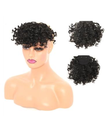 Bangs Hair Clip Synthetic Hair Bangs Afro Kinky Curly Bang For Black Woman Curly Fake Fringe Clips In Bangs Wig Hair Natural Soft Synthetic Fiber Hair accessories Bangs Clip in Hair (Color : A)