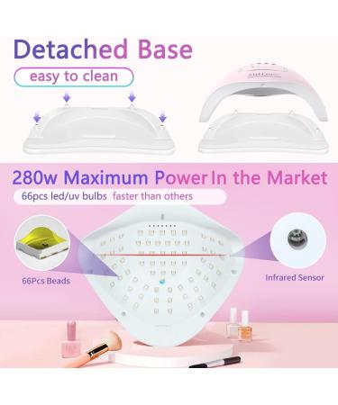 Professional 280W UV LED Gel Nail Lamp with 66 Lamp Beads - Fast Curing Nail UV Dryer for Gel Polish - Salon Quality Manicure and Pedicure Light in Pink - Buy Online on GoSupps.com