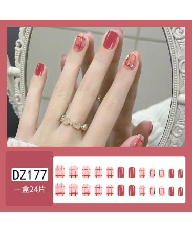 French Tip Press on Nails - Short Press On Nails with Nail Tips Red checkered with Rhinestones false nails press on nails Acrylic False Nails Cute Artificial Nails - Buy Online on GoSupps.com