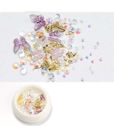 WOKOTO 3D Butterfly Nail Art Decoration Set in Flat Black, Gold Nail Studs and Rhinestones Charms for Women - Manicure Jewelry Kit with Tweezers and Picker Pencil - Buy Online on GoSupps.com