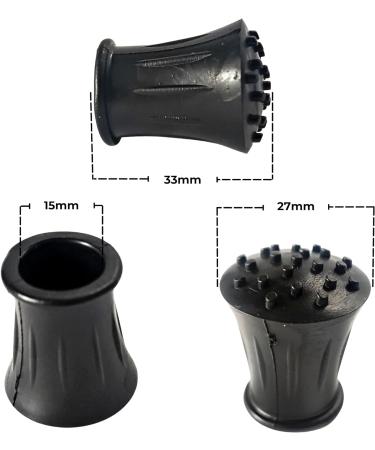 Rubber Tip Ends 15mm (4 Pack) for Walking Sticks, Canes, Crutches, Zimmer Frames, Hiking Poles - Heavy Duty Replacement End Stoppers - Buy Online on GoSupps.com