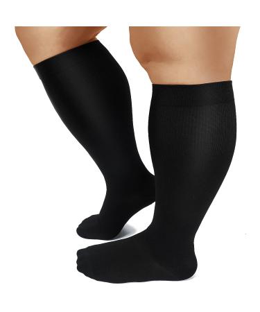 DHSO compression stockings in oversize for women and men 20 30 mmHg wide calf stockings knee -high stockings for blood circulation support of the recovery 01 black XXL