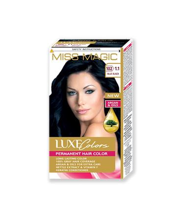Miss Magic Luxe Black/Blue Hair Dye with Argan Permanent 100% White Hair Coverage Natural For Black-Blue Hair Nourishing 40g