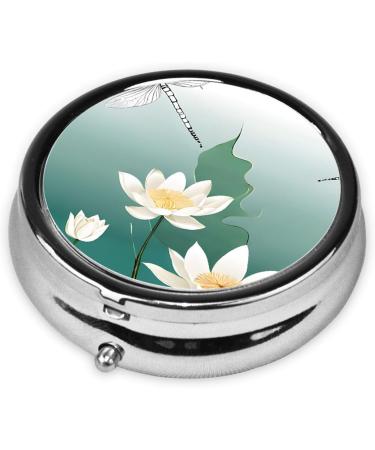 Dragonfly & Water Lily Mini Round Pill Box | 3 Compartment Travel Organizer | Portable Medicine Case for Home & Office - Buy Online on GoSupps.com