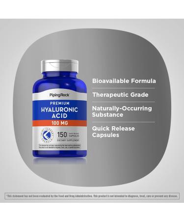 Piping Rock Hyaluronic Acid Capsules | 100mg | 150 Count | Premium Formula | Non-GMO Gluten Free Supplement - Buy Online on GoSupps.com