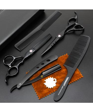 Professional Black Hair Cutting Scissors Sets Stainless Steel Barber Hairdressing Scissors Salon Multifunctional Thinning Scissors Straight Shears Tools for Mother Father Friends' Christmas Gift