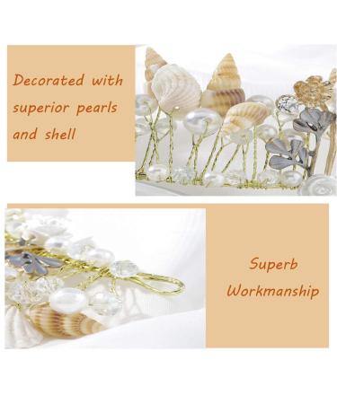 IYOU Princess Gold Flower & Shell Headpiece | Pearl Hair Chain & Crystal Bridal Mermaid Accessories for Flower Girls - Buy Online on GoSupps.com