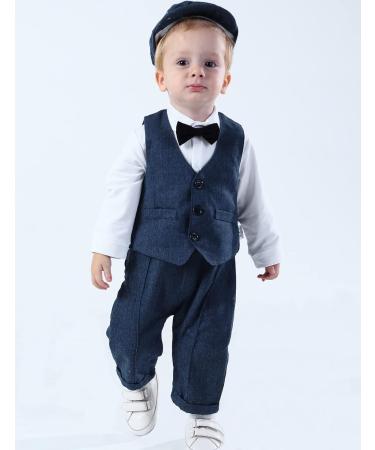 Mint Green Baby Boy Romper Suit | Gentleman Jumpsuit with Bow Tie | 9-12 Months | Royal Blue - Buy Online on GoSupps.com