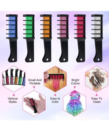 AOOWU 6 Colors Hair Chalk Comb Set - Safe & Non-Toxic Temporary Hair Dye for Girls Kids - Washable Hair Color Brush for Halloween, New Year Party & Cosplay - Buy Online on GoSupps.com