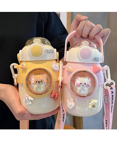 LEJN Kawaii Pink820ml Water Bottle | Adjustable Shoulder Strap | Leakproof BPA-free Cartoon Children Cup | Portable Capsule Bottle for Traveling & Hiking - Buy Online on GoSupps.com