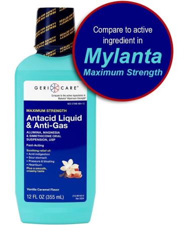 GeriCare Antacid Liquid & Anti-Gas Relief Maximum Strength for Heartburn Acid Reflux Sour Stomach Pressure & Bloating Acid Indigestion & Gas Vanilla Caramel Flavor (2) - Buy Online on GoSupps.com