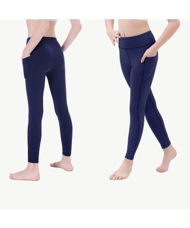 JIM LEAGUE Girls Athletic Dance Leggings - Navy Medium | Kids Yoga Compression Pants with Pockets for Teen Running and Workout - Buy Online on GoSupps.com
