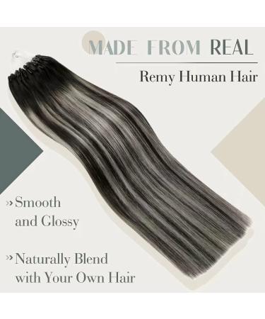 LAAVOO Real Hair Microring Extensions - Black Balayage Silver 40cm | Cold Fusion Remy Hair Extensions | Ombre Micro Ring 50g - Buy Online on GoSupps.com