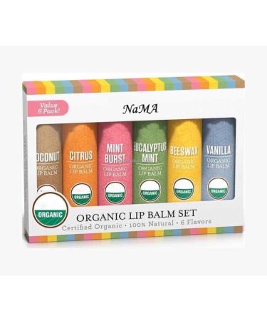 NaMa 100% Natural Organic Lip Balm Set Moisturize long lasting hydrate lip care 6 flavours Vanilla Beeswax Coconut Citrus Strawberry Mint Burst perfect for travel use pocket purse size