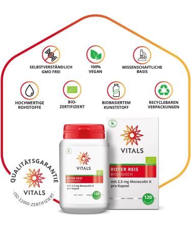 Vital Red Rice Organic Dietary Supplement - 120 Vegan Capsules for Cholesterol Regulation | 100% Organic 2.5mg Monacolin K - Buy Online on GoSupps.com