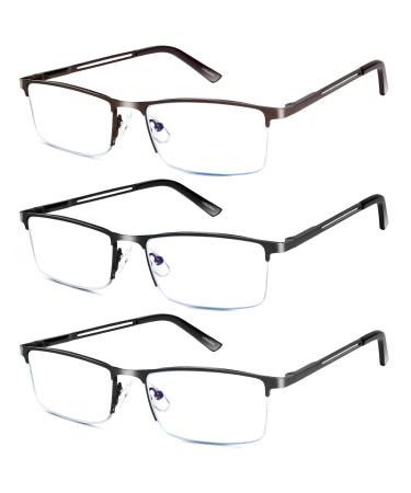 Reading Glasses for Men, 1.0 Blue Light Blocking Reading Glasses Metal Readers 3 Pack(gun/Black/Brown) 1.0 x