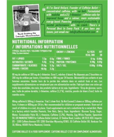 80mg Caffeine & 160mg L-Theanine Focus Enhancing Energy Chews (40 Servings) Neuroscience Backed Nootropic Stack Mental Acuity & Cognitive Support | Mint Matcha Flavor Brain Bullet 1 Bag - 40 Chews - Buy Online on GoSupps.com