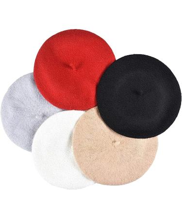 Jolbndcv 6PCS Wool French Beret Hat Set - Fashionable Winter Outdoor Beanie Hats for Women in White, Gray, Black, Red, and Khaki - Buy Online on GoSupps.com