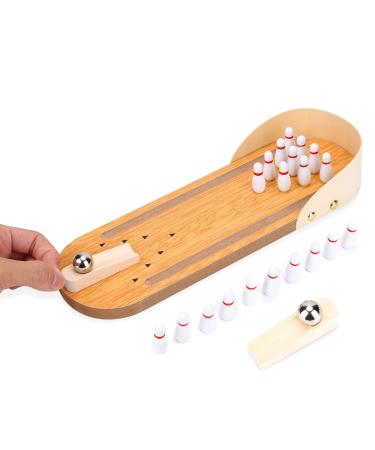 Desktop Mini Bowling Game Set, Bowling Mini Spiel, Wooden Mini Tabletop Bowling Set with 10 Bowling Pins and Metal Bowling Ball, Mini Bowling Toys Home Bowling Alley Gifts for Adults & Children