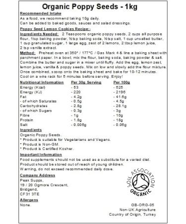 Organic Poppy Seeds - Baked Goods - Cooking - Vegan Friendly (1kg) - Buy Online on GoSupps.com