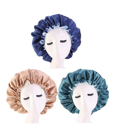 LERTREE 3PCS Elastic Women Satin Night Sleep Cap Hair Bonnet Hat Shower Caps - Buy Online on GoSupps.com