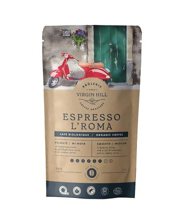Virgin Hill Coffee - Organic Espresso L'Roma - Smooth Intensity & Medium Roast - Three Quarters of a Pound of High-Grade Coffee Beans - 12oz / 340 grams Whole Bean 12oz. / 340 grams