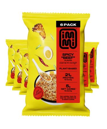 immi Spicy "Beef" Ramen, 100% Plant Based, Keto Friendly, High Protein, Low Carb, Packaged Noodle Meal Kit, Ready to Eat, 6 Pack
