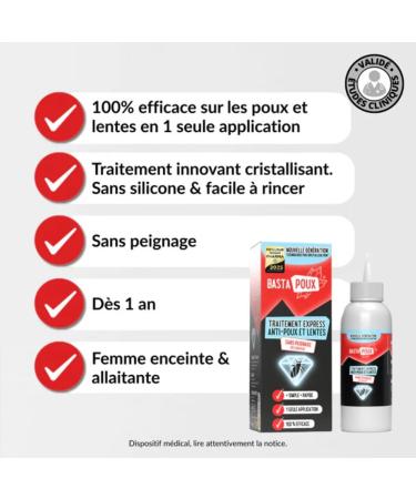 BastaPoux Traitement Anti-Poux et Lentes 1 Application Suffit Actif Naturel Brevet Crystalysine Sans Peignage Non Gras & Facile Rincer Enfants & Femmes Enceintes - Buy Online on GoSupps.com
