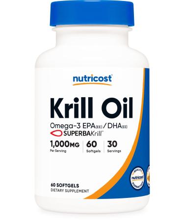 Nutricost Krill Oil 1000mg, 60 Softgels - Omega-3 EPA-DHA Krill Oil Supplement, with Superbakrill 60 Count (Pack of 1)