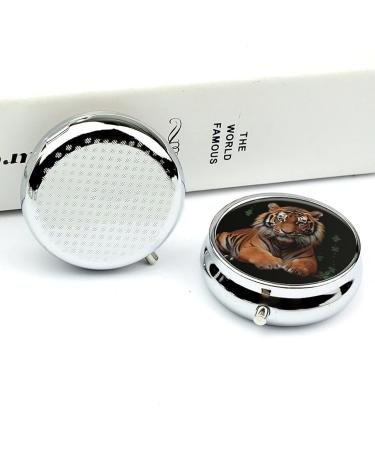 Round Tiger Print Pill Box | 3 Compartment Metal Pill Organizer | Portable Decorative Medicine Case - Buy Online on GoSupps.com