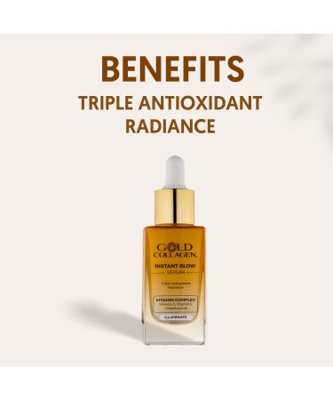 GOLD COLLAGEN Instant Glow - Vitamin C Vitamin E Glycerine & Niacinamide Serum for Skincare Pore Minimizer & Moisturiser - Anti Aging Face Serum Against Wrinkles Triple Antioxidant Action 30 ml - Buy Online on GoSupps.com