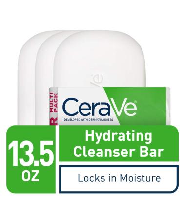 CeraVe Hydrating Cleanser Bar 3-Pack - Soap-Free Body & Facial Cleanser with 5% Cerave Moisturizing Cream - Fragrance-Free - 4.5 oz each - Buy Online on GoSupps.com