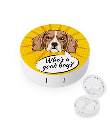Letters Beagle Dog Round Case For Contact Lens Kit Storage Box with Mirror Printed