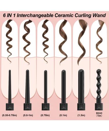 6 in 1 Wand Curling Iron Set - Interchangeable Ceramic Barrels Instant Heat Heat Protective Glove & Clips - Perfect for Beginners - Buy Online on GoSupps.com