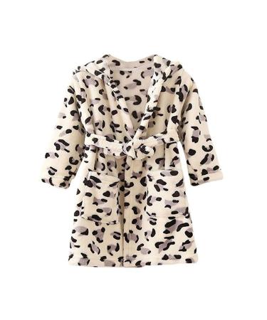 JZLPIN Unisex Baby Hooded Bathrobe Kids Flannel Pajamas Dressing Gown for Boys Girls 4-5 Years Leopard