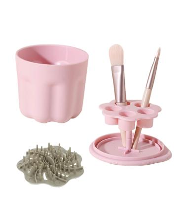 STAWINM 3 In 1 Makeup Brush Cleaning Bowl Silicone Makeup Brush Cleaner Cleaning Tool Brush Cleaner Storing and Drying Makeup Sponge Powder Puff Brush (Pink)