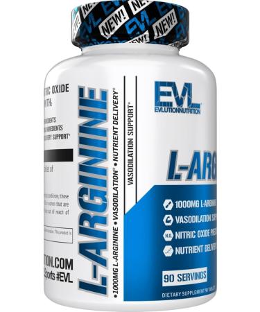 Evlution Nutrition L-Arginine - Supports Vasodilation & Nutrient Delivery - Nitric Oxide Precursor - 1000mg L-Arginine Per Serving - Promotes Muscle Pumps - Gluten Free - Non-GMO - 90 Servings - Buy Online on GoSupps.com