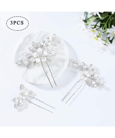 Bride Wedding Silver Crystal Hair Pins - 3 Pack Bridal Headpieces for Women and Girls - A-Silver - Buy Online on GoSupps.com