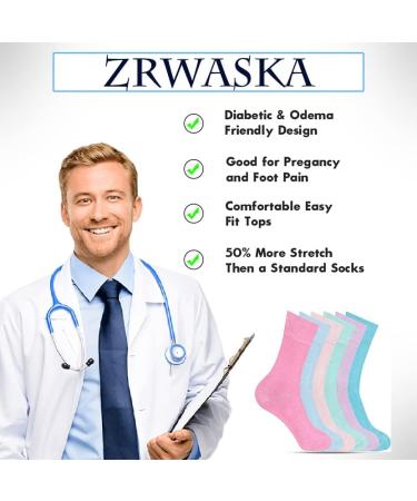 ZRWASKA Women's Diabetic Socks Oedema friendly Wide Honey Comb top soft cuff Ankle Non-Elastic for Swollen feet Legs Non-Binding Circulatory Sock 3 Pack Size 4-7 4-7 Pastel Colours (3 Pairs) - Buy Online on GoSupps.com
