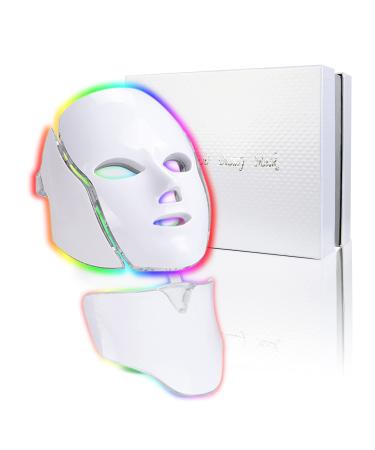 Led Face Mask Light Therapy - 7 Color Photon Blue & Red Light Maintenance Skin Rejuvenation Facial Skin Care Mask, Home Skin Care Mask for Face and Neck