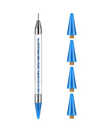 Ouligay Dotting Pen Strass Nagel Point Dotting Tools Strass Picker Dotting Pen with four interchangeable wax heads Rhinestone Gems Studs Jewel Picker Art Design (Blue)