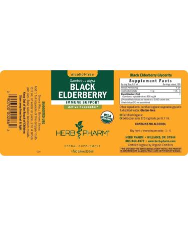 Herb Pharm Certified Organic Black Elderberry Liquid Extract - Immune System Support - 1 oz Glycerite (Alcohol-Free) - Pack of 1 - Buy Online on GoSupps.com