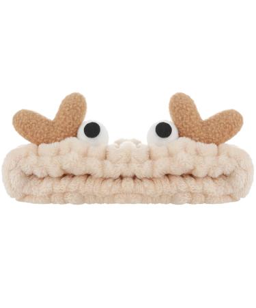 WLLHYF Face Wash Headband Facial Makeup Hairband Elastic Spa Headband Cute Coral Fleece Crab Hair Band Cartoon Creative Head Wraps Cute Christmas Hair Accessories for Women Girls Skincare Sports Khaki